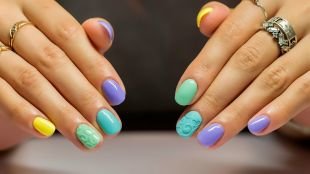 Летний маникюр на коротких ногтях, модный разноцветный маникюр на короткие ногти