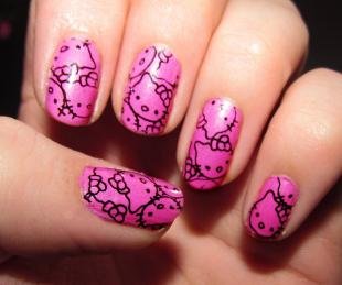 Рисунки с кошками на ногтях, детский маникюр с рисунками hello kitty